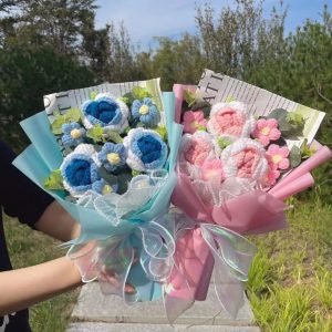 Finished Knitted Flowers Sunflowers Crochet Bouquet