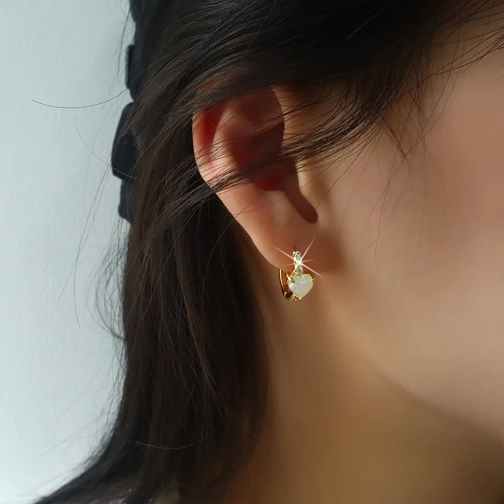 1pc Love Heart Ear Buckle – 2000s Aesthetic Y2K Opal & Zircon Hoop Earring - Image 2