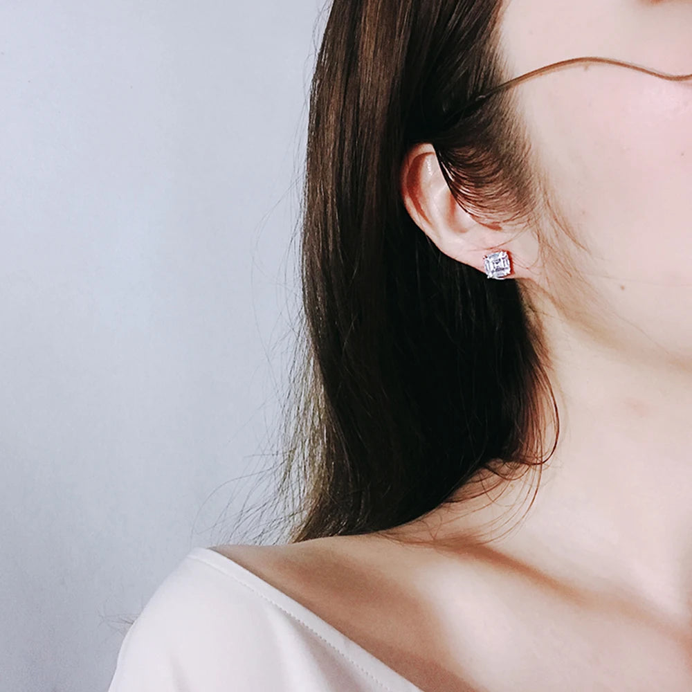 Huitan Simple and Elegant Square Cubic Zirconia Stud Earrings – White & Green Bridal Jewelry for Women - Image 3