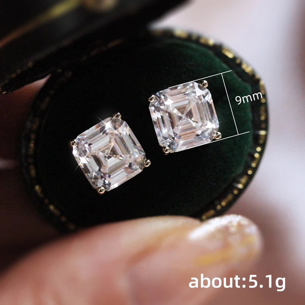 Huitan Simple and Elegant Square Cubic Zirconia Stud Earrings – White & Green Bridal Jewelry for Women - Image 5