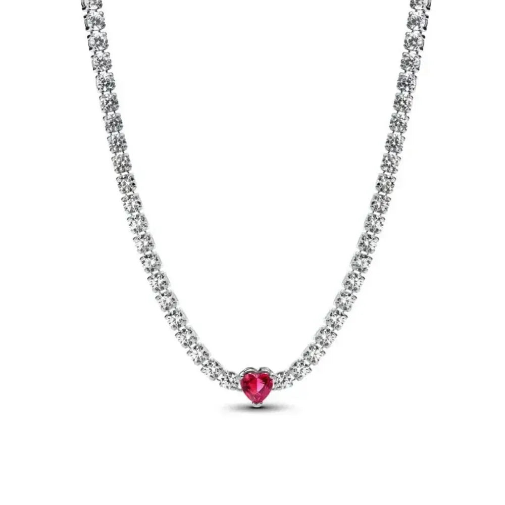 New Fine Red Love Heart Necklace – 925 Silver-Plated with Shining Zircon Bow - Image 49