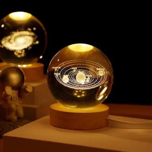 USB LED Galaxy Crystal Ball Lamp – 3D Planet & Moon Night Light for Home Decoration & Gift Festivals