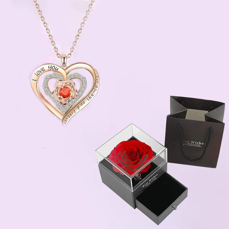 Luxury Red Zircon Pendant Necklace with Rose Flower - Image 12