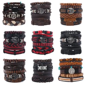 Punk Casual 6-Pc Beaded & Leather Bracelet Set