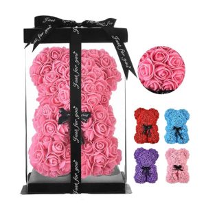 25cm Artificial Teddy Rose Flower Bear with Box – Romantic Valentine’s Day Gift