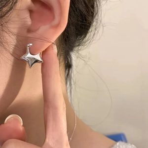 925 Sterling Silver Vintage Simple Star Earrings – Trendy Hypoallergenic Jewelry for Women