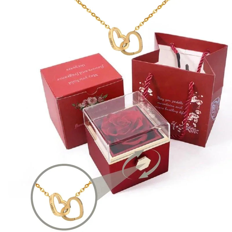 PolishedPlus Custom Names Heart Necklace – Personalized Jewelry with Rotating Rose Gift Box - Image 4