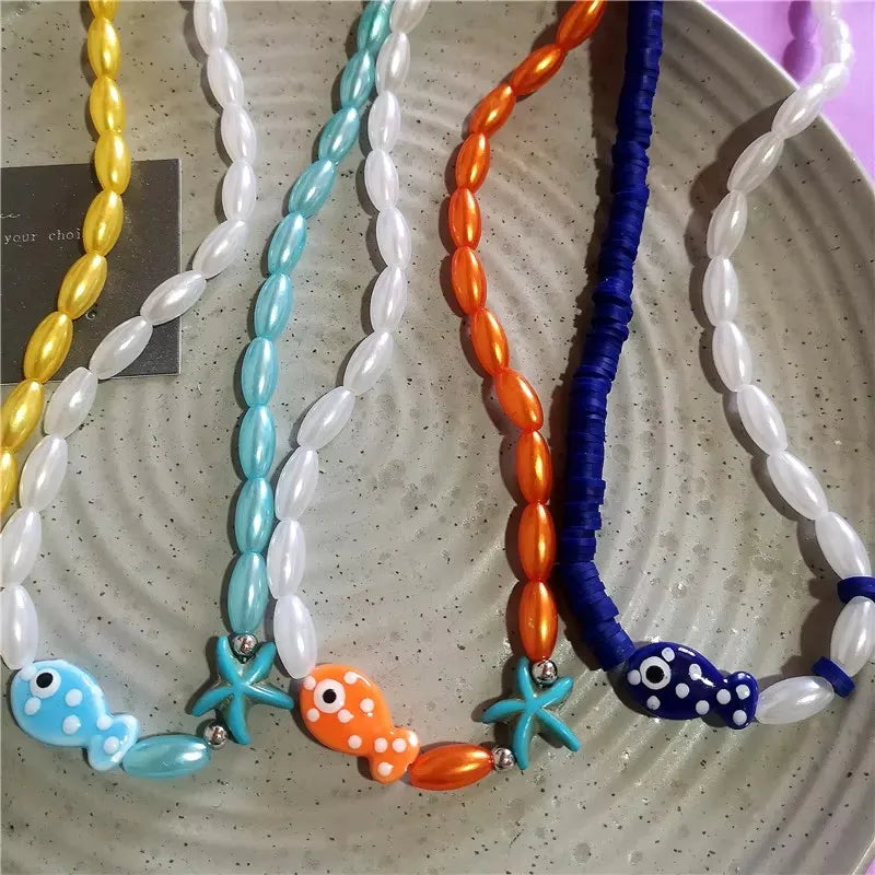 Cute Orange Ceramic Fish Necklace – Romantic Starfish & Fish Pendant for Summer Beach Style - Image 5