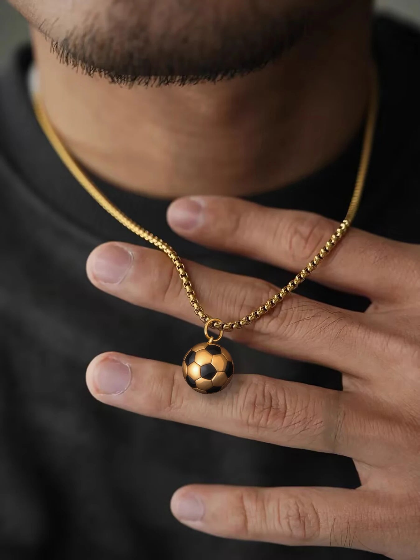 Fashion Sporty Stainless Steel Football Necklace – Enamel Soccer Pendant for Men