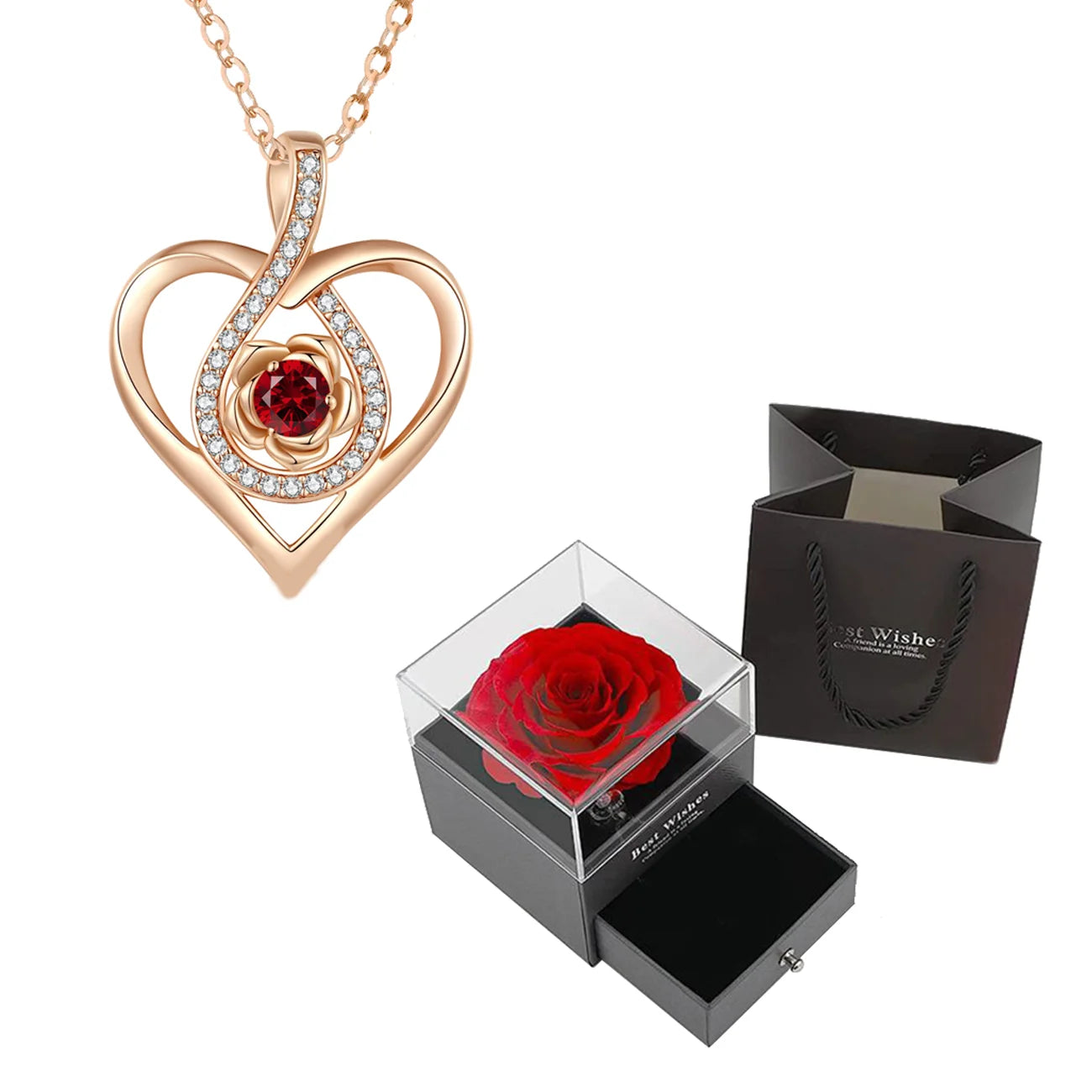 Luxury Red Zircon Pendant Necklace with Rose Flower - Image 9