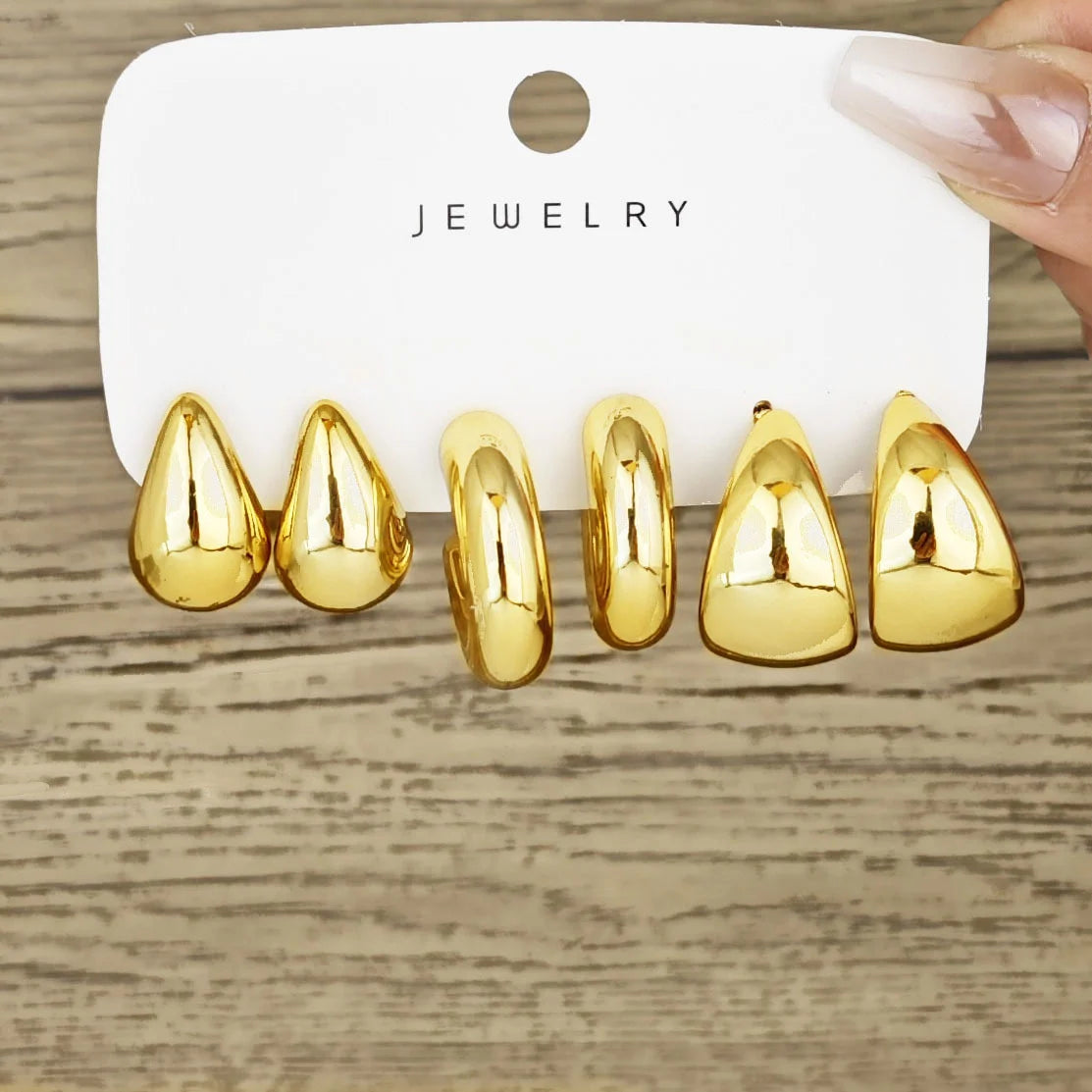 Chunky Gold Plated Waterdrop Hoop Earring Set - Image 8
