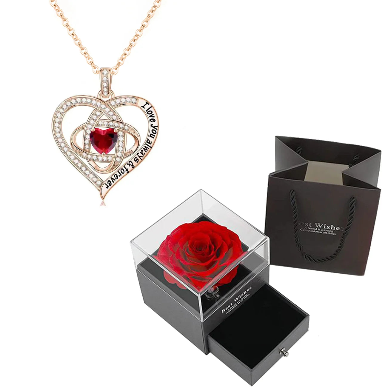 Luxury Red Zircon Pendant Necklace with Rose Flower - Image 8
