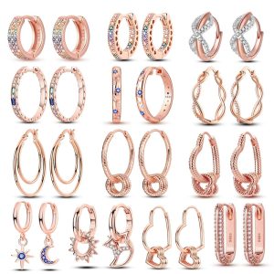 Rose Gold Star & Moon Hoop Earrings – 925 Sterling Silver Dangle Jewelry for Women