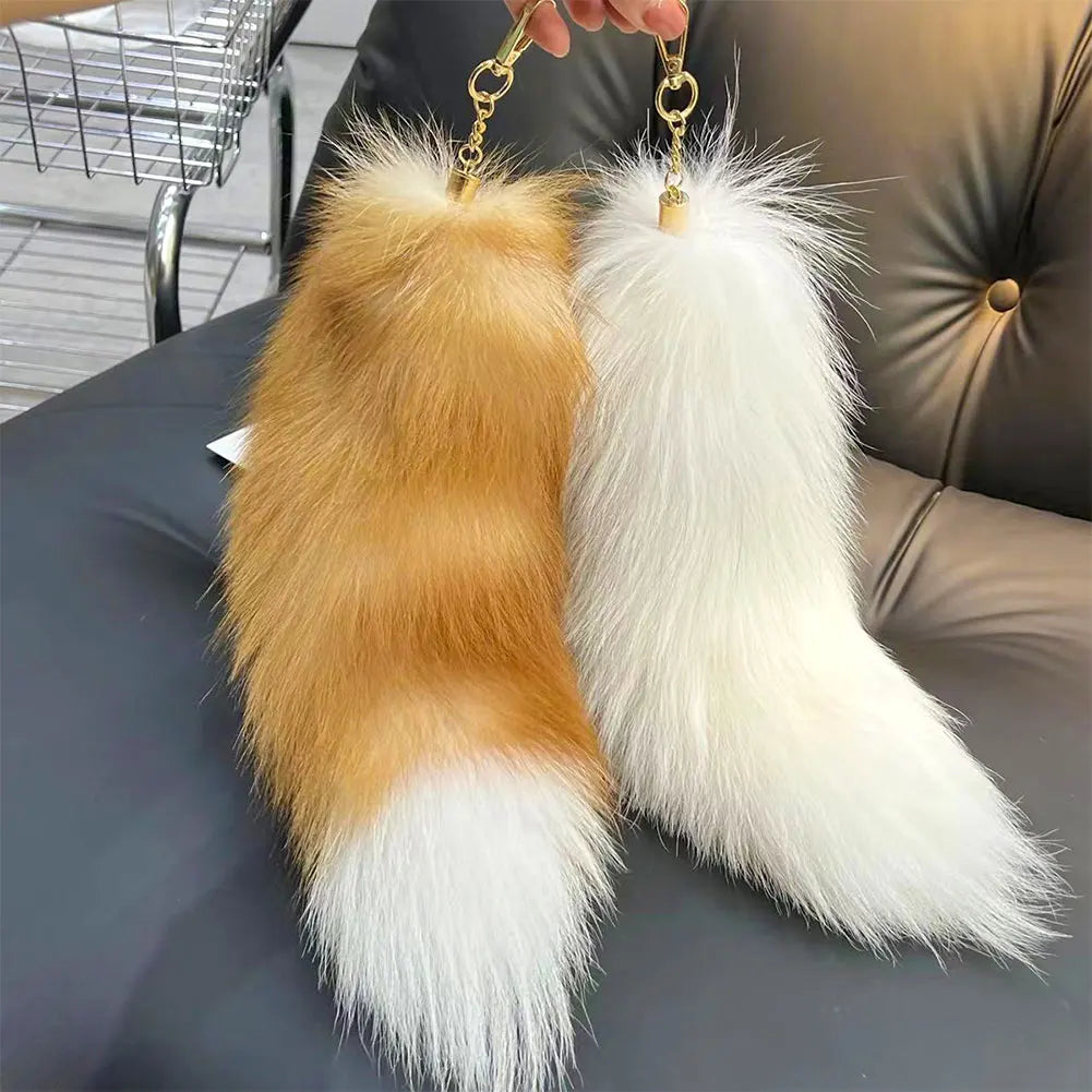 Huge Fluffy Faux Fur Fox Tail Keychain – Therian Tail Pendant Gift for Women & Girls