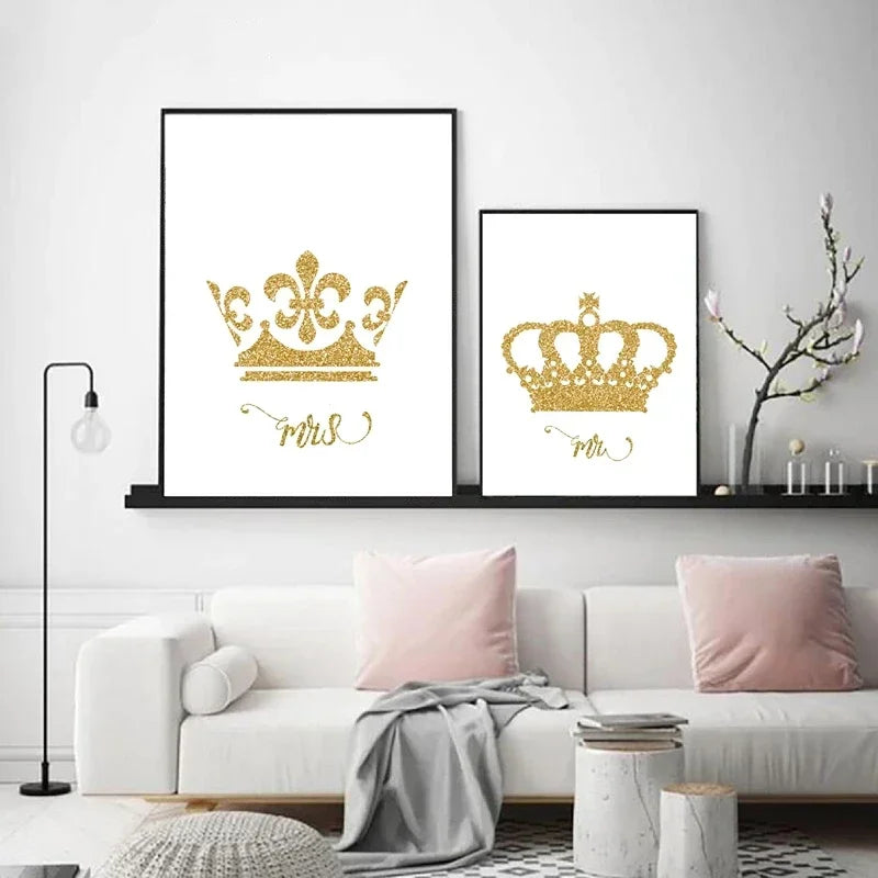 King and Queen Gold Crown Mr & Mrs Love Poster – Aesthetic Couple Canvas Wall Art - Image 5